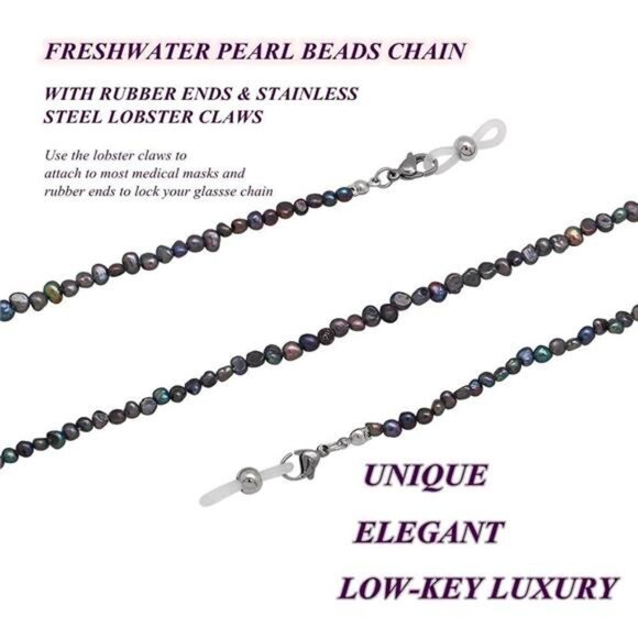 Mask Lanyard Chain Face Mask Holder Chain Freshwater Pearl Eyeglasses Chain - Picture 5 of 7